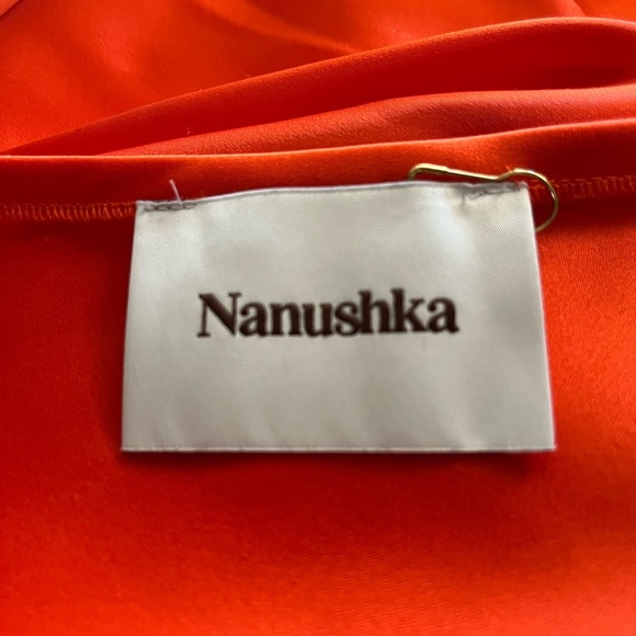 GUC Nanushka Emila Wrap Effect Mini Dress in Blood Orange. Size L. - Picture 6 of 8